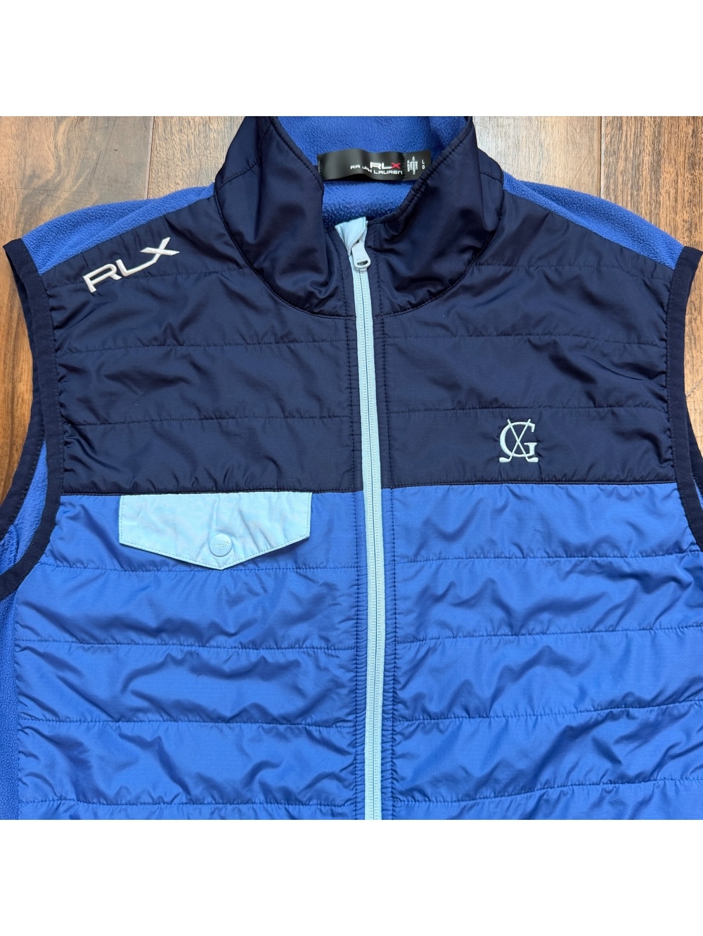 RLX Ralph Lauren Golf Hybrid Quilted Fleece Vest Mens Large Blue Full Zip